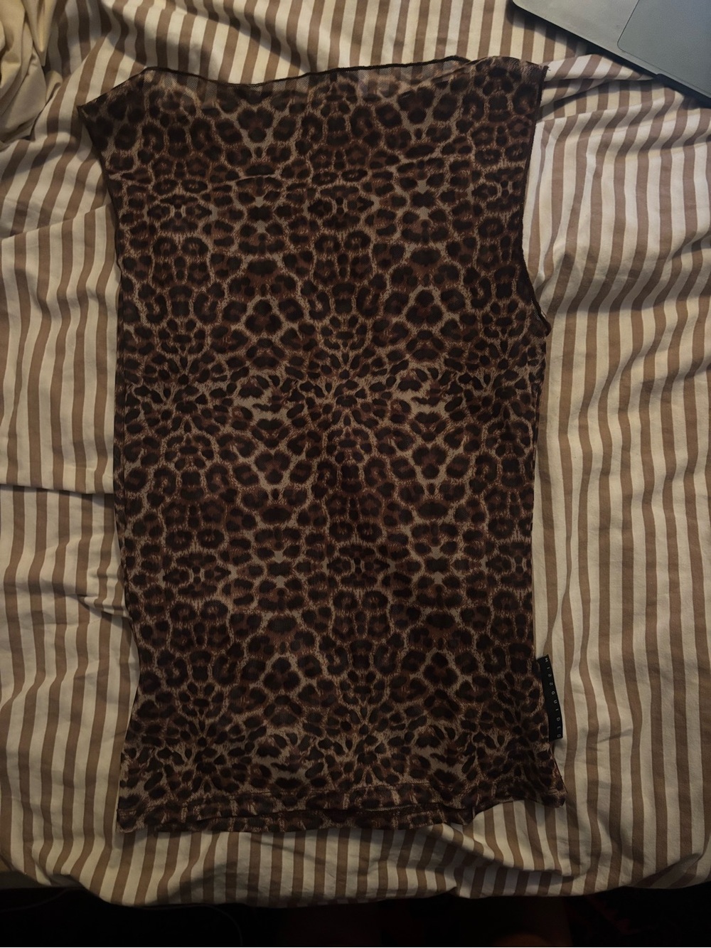 Leopard Print Sheer Sleeveless Top - Brown & Black